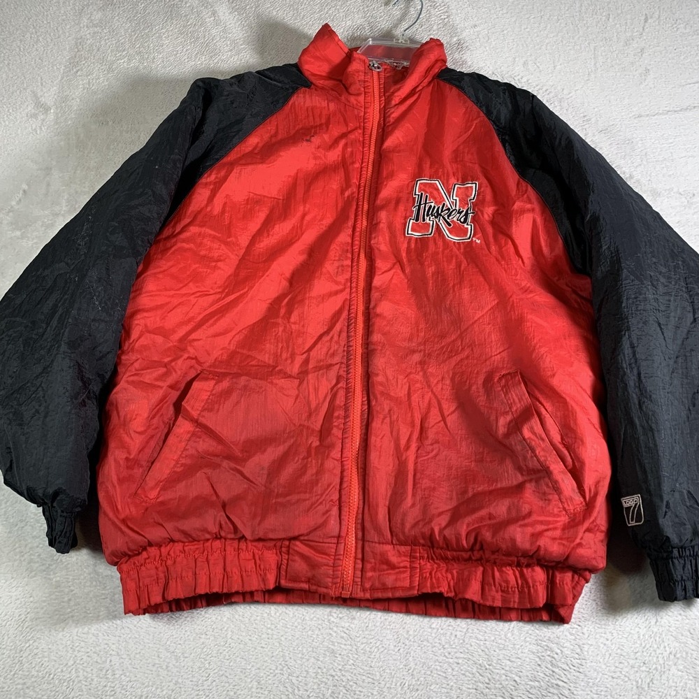 Vintage Nebraska Cornhuskers Jacket Mens Large Red NCAA Football Logo 7 Zip 90s‎